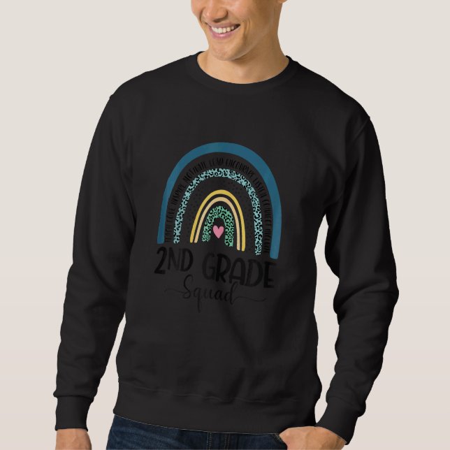 Womens 2nd Grade Squad Teacher Leopard Rainbow Bac Sweatshirt (Front)