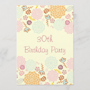 Womens' 30th Birthday Fancy Modern Floral Invitation