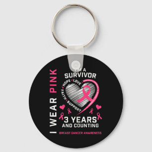 Womens 3 Years Cancer Free I Wear Pink I'm A Breas Keychain