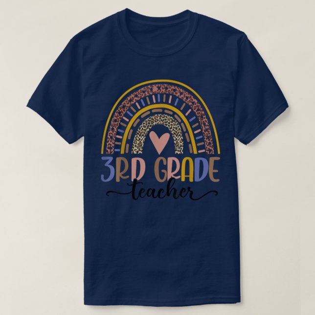 Womens 3rd Grade Teacher Leopard Rainbow Back To S T-Shirt (Design Front)