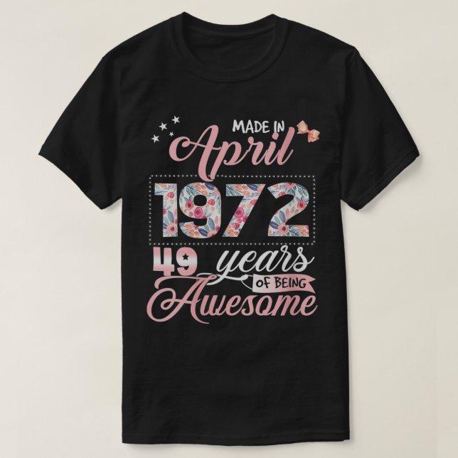 Womens 49th Birthday Floral Gift for Womens Born i T-Shirt (Design Front)