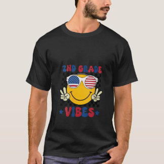 Womens 4th of July Patriotic 2nd Grade Vibes Teach T-Shirt