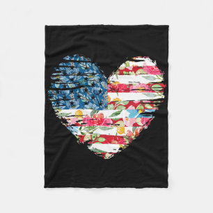 Womens 4th Of July Shirt American Flag Floral Hear Fleece Blanket