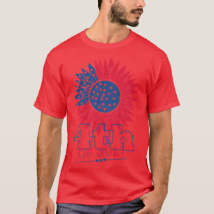 Womens 4th Of July USA Flag Sunflower Design Ameri T-Shirt
