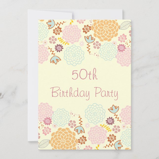 Womens' 50th Birthday Fancy Modern Floral Invitation (Front)
