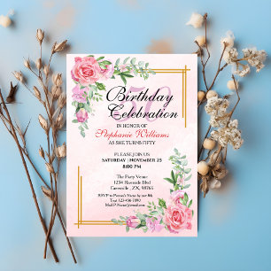 Women's 50th Birthday Party Floral Classic Elegant Invitation