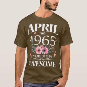 Womens 57 Year Old Made In April 1965 Floral 57th  T-Shirt