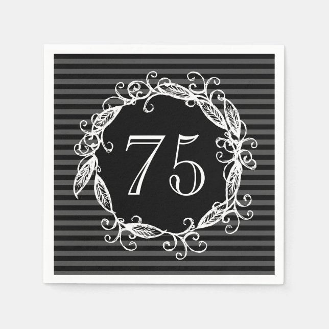 Women's 70th Birthday White Black Grey Swirly Napkin (Front)