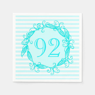 Women's 92nd Birthday Aqua Blue White Swirly Napkin