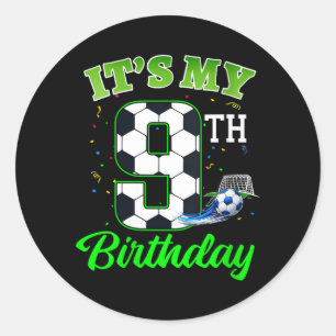 Womens 9th Birthday Football Boy Girl Kids Soccer Classic Round Sticker