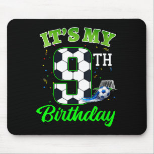 Womens 9th Birthday Football Boy Girl Kids Soccer Mouse Pad