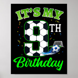 Womens 9th Birthday Football Boy Girl Kids Soccer Poster