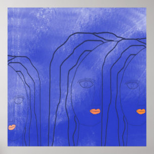 womens abstract faces art poster