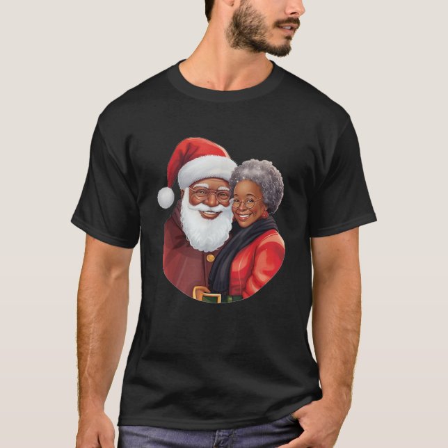 Womens African Santa Mrs Claus Dancing African Ame T-Shirt (Front)