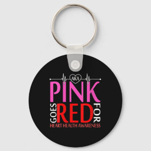 Womens Aka Pink Goes Red For Heart Health Awarenes Keychain