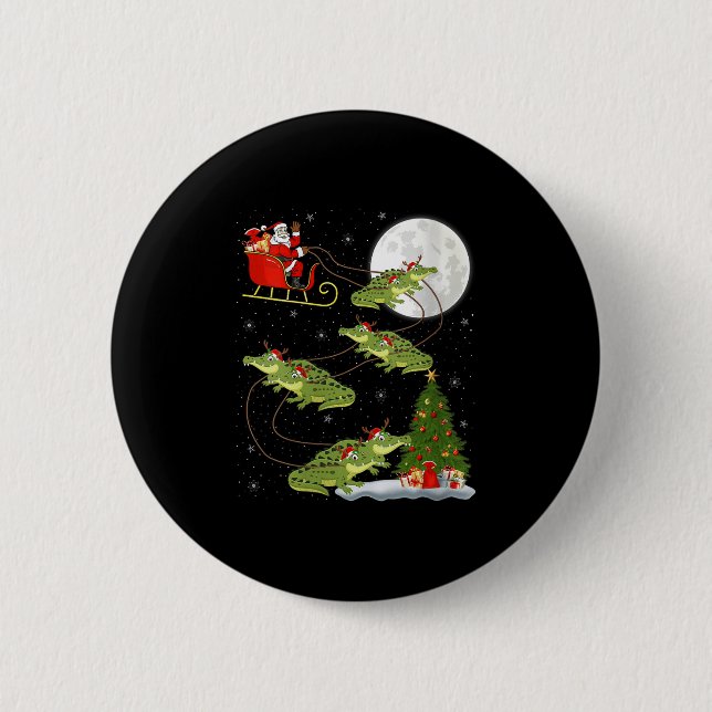 Womens Alligator Santa Sleigh Flying Funny Magical 2 Inch Round Button (Front)