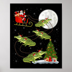 Womens Alligator Santa Sleigh Flying Funny Magical Poster