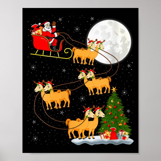 Womens Alpaca Llama Santa Sleigh Flying Funny Magi Poster (Front)
