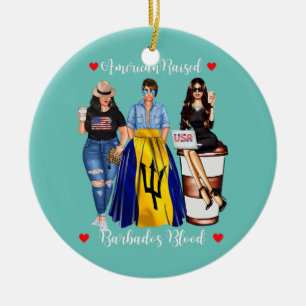 Womens American Raised Barbados Blood USA Flag Ceramic Ornament
