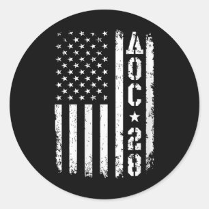 Womens Aoc 2028 Us Flag V-neck Classic Round Sticker