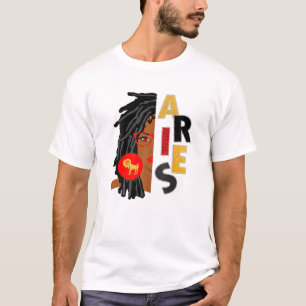 Womens Aries Girl Afro Locs Girl Zodiac Signs Birt T-Shirt