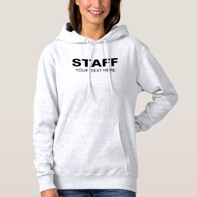 Womens Ash Grey Staff Crew Hoodie Add Logo Text (Front)