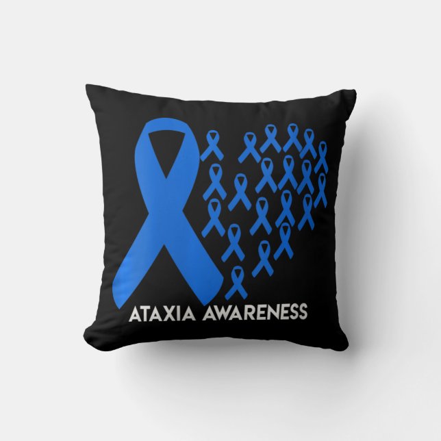 Womens Ataxia Awareness blue ribbon Gift V-Neck T- Throw Pillow (Front)
