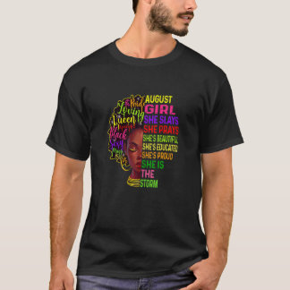 Womens August Girl She Slays & Prays Birthday Girl T-Shirt