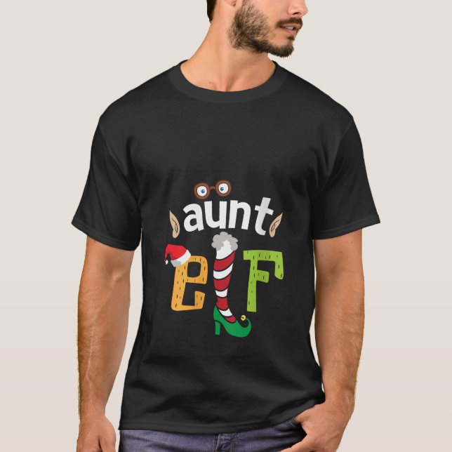 Womens Aunt Elf Christmas Elves Squad Auntie Match T-Shirt (Front)