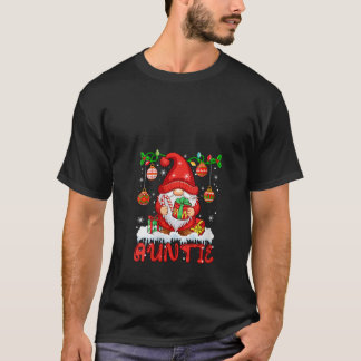 Womens Auntie Christmas Gnome Colourful Lights Mat T-Shirt