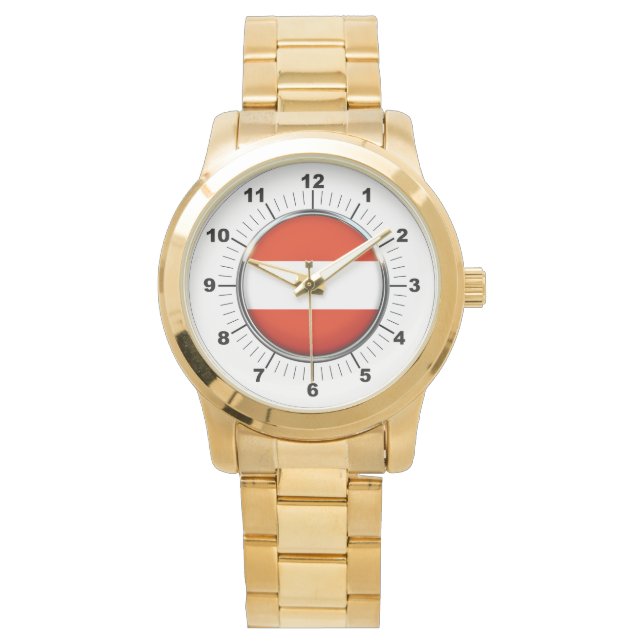 Women's Austria Flag Oversized Gold Bracelet Watch (Front)