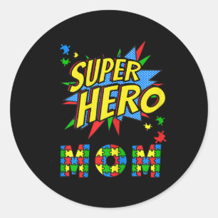 Womens Autism Awareness For Super Hero Mom Blue Ap Classic Round Sticker