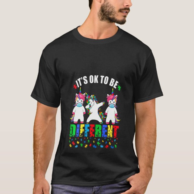 Womens Autism Awareness Unicorn Face Mask It's Ok  T-Shirt (Front)