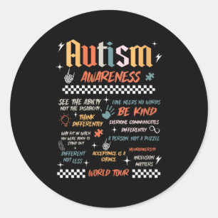 Women's autism awareness world tour be kind classic round sticker