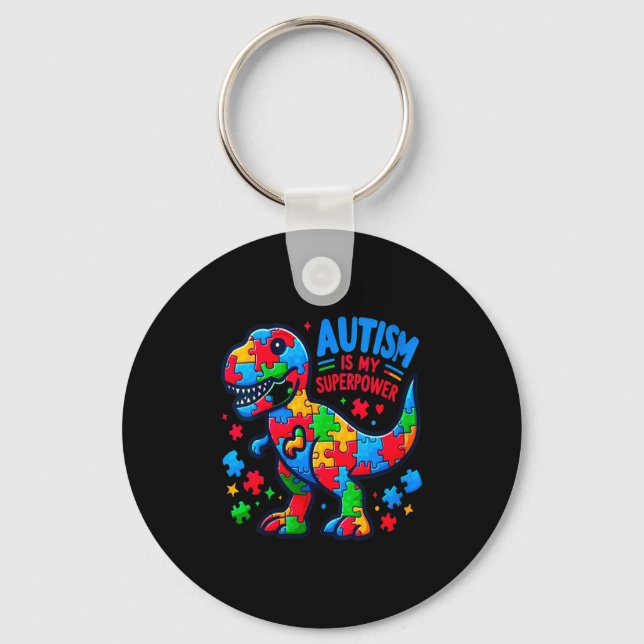 Womens Autism - Dinosaur - Puzzle - Bow - Autism I Keychain (Front)