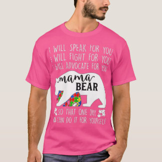 Womens Autism Mama Bear I Will Speak Fight Advocat T-Shirt