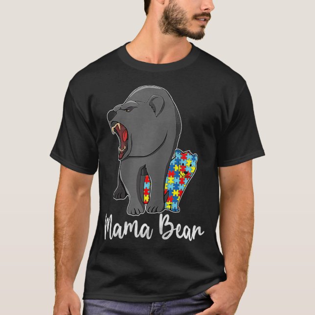 Womens Autism Mama Bear Support Autistic Mama Bear T-Shirt (Front)