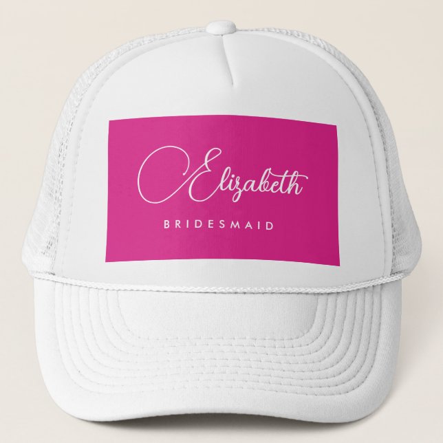 Womens Bachelorette Party Bridesmaid Name Pink Trucker Hat (Front)