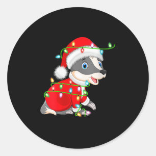 Womens Badger Christmas Lights Santa Costume Cute Classic Round Sticker