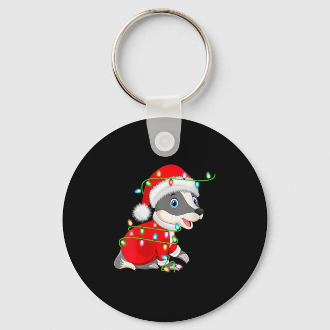 Womens Badger Christmas Lights Santa Costume Cute  Keychain (Front)