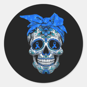 Womens Bandana Sugar Skull Diabetes Awareness Classic Round Sticker