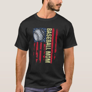 Womens Baseball Mom Usa Flag Baseball Team Basebal T-Shirt