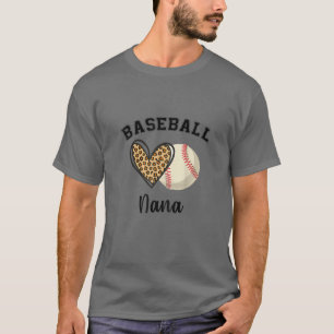 Womens Baseball Nana Leopard Heart Funny Sports Pl T-Shirt