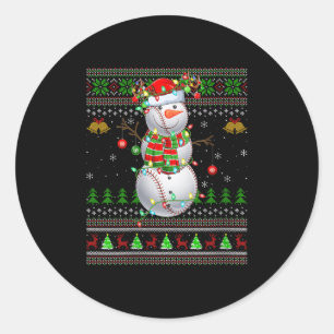 Womens Baseball Snowman Ugly Christmas Sweaters Sr Classic Round Sticker