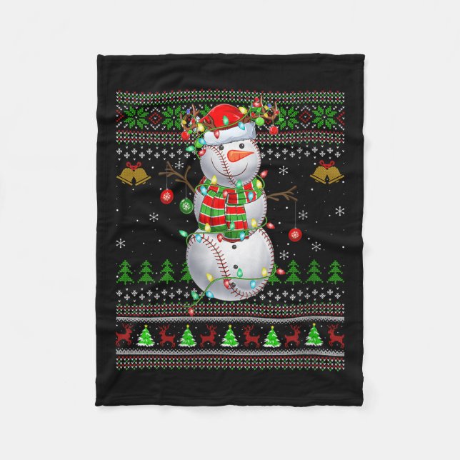 Womens Baseball Snowman Ugly Christmas Sweaters Sr Fleece Blanket (Front)