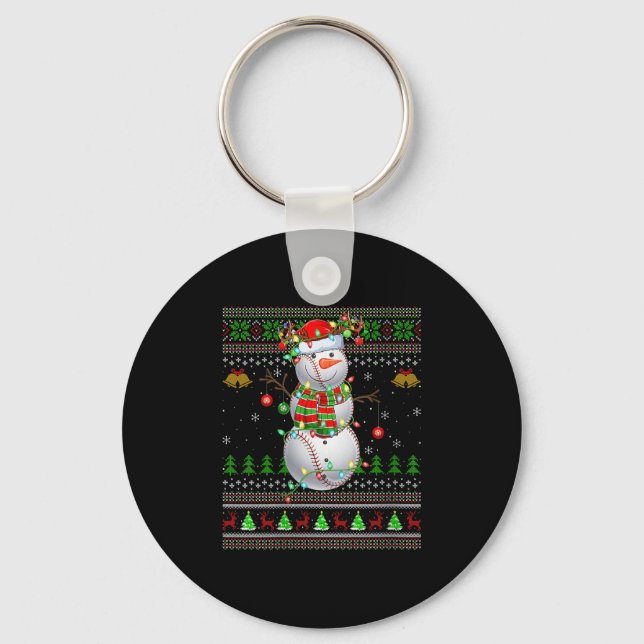 Womens Baseball Snowman Ugly Christmas Sweaters Sr Keychain (Front)
