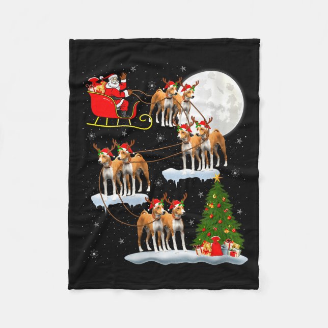 Womens Basenji Dog Santa Sleigh Flying Funny Magic Fleece Blanket (Front)