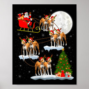 Womens Basenji Dog Santa Sleigh Flying Funny Magic Poster