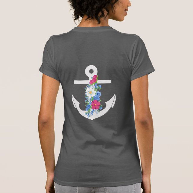 Women's Basic Anchor with Flowers T-shirt (Back)