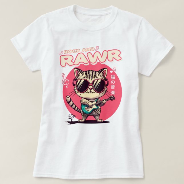 Women's Basic T-Shirt Rock & Rawr Cat (Design Front)